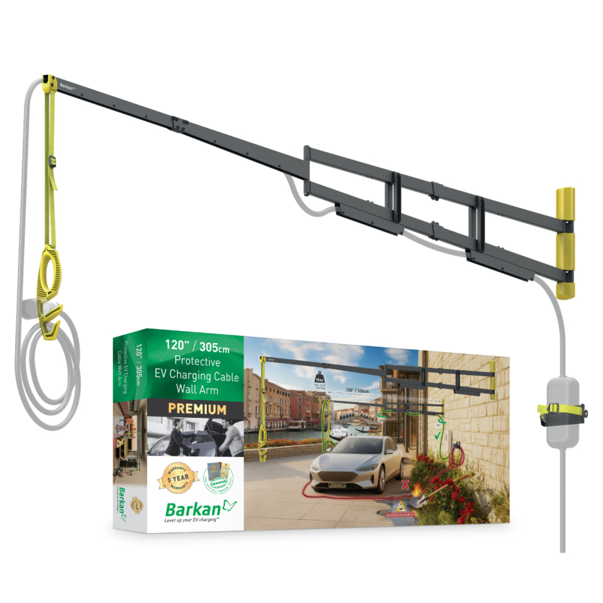 Barkan 120” Protective EV Charging Cable Wall Arm - EVW30NT